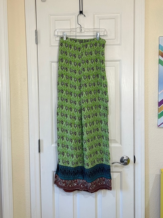 Zara Pants - Zara Green & Brown Floral Medallion Print Wide Leg Flowy Pants - Small